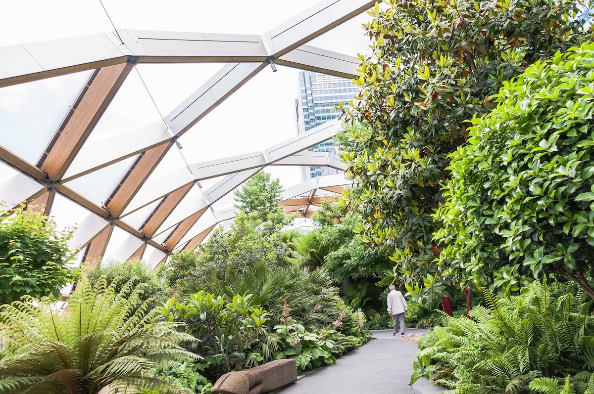 Crossrail Place Roof Garden in Canary Wharf financial district, in London, Britain June 7, 2022